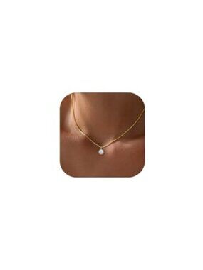 🆕 Gold Pearl Necklace for Women Trendy, 14K Simple Gold Plated Box Chain